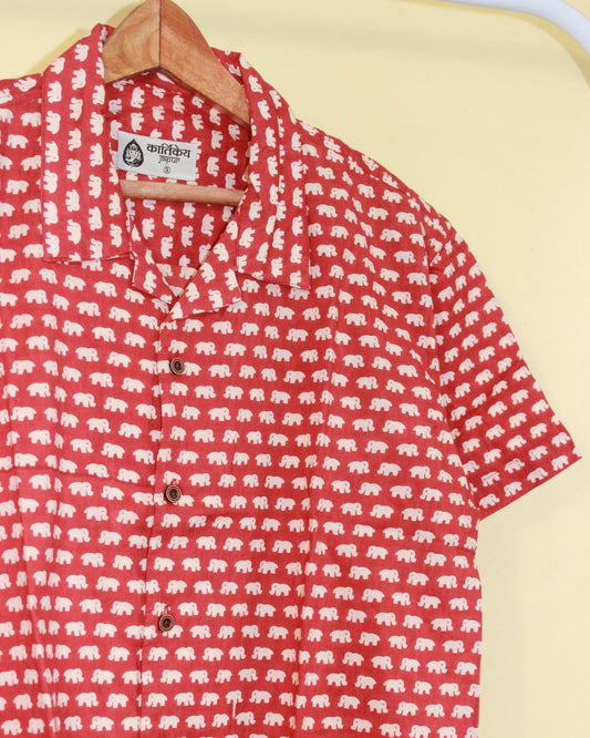 Camp Collar Half Shirt Red