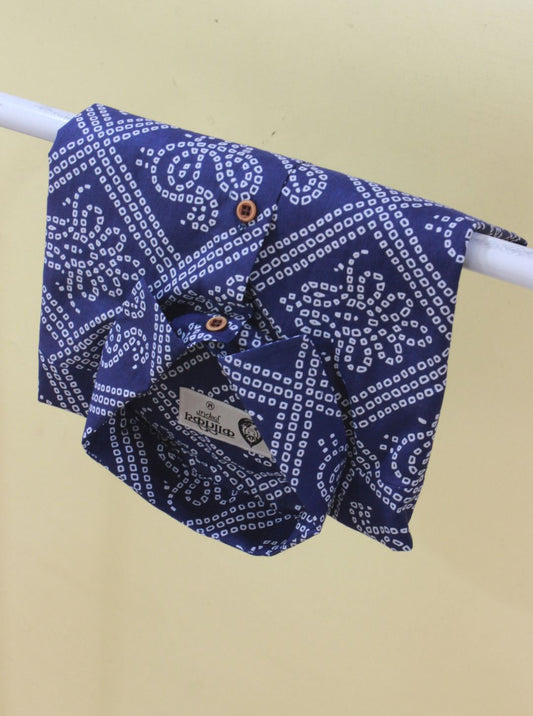 Bandhani Print Half Sleeves Shirt For Men (Blue Zodiac)