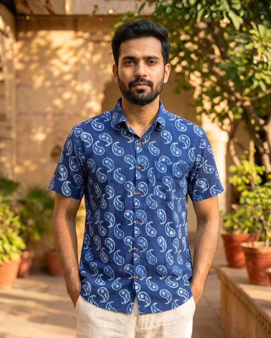 Indigo Paisley Shirt for Men