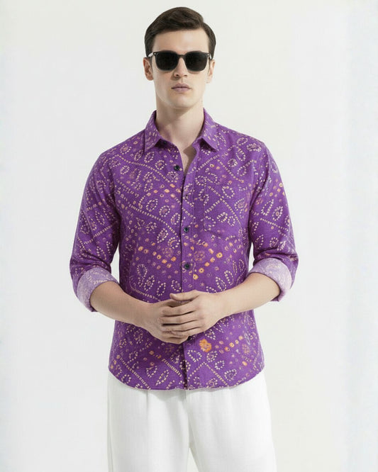 Traditional Bandhani Print F/S Shirt for Men - Festive Edit