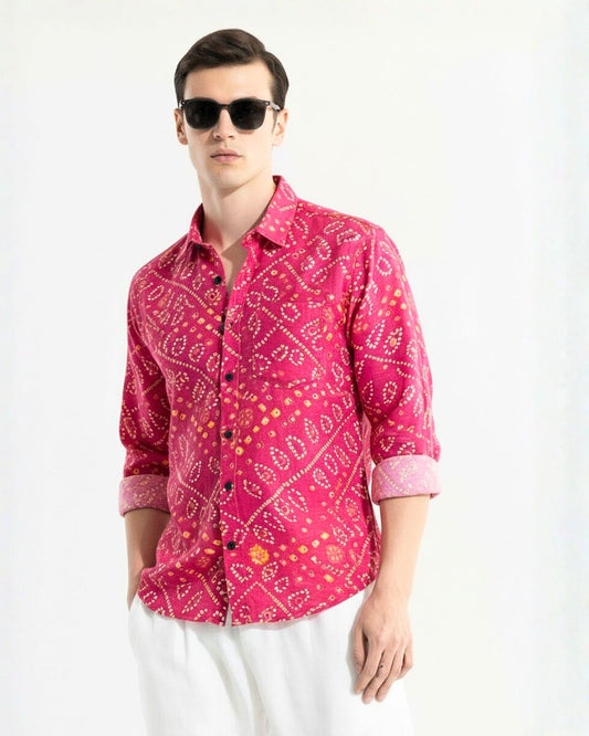 Bandhej Full Sleeves Cotton Roka Shirt For Men - Festive Edit ( As seen in Big Boss Marathi )