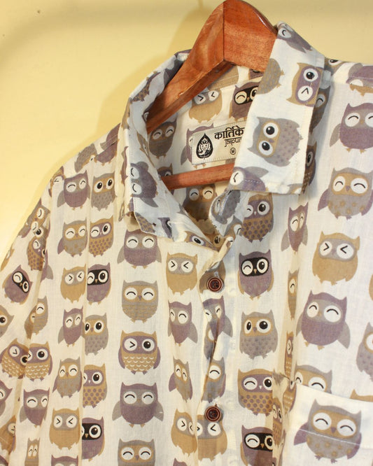 Cute Owl Men's Cotton Shirt - Kartikeya Jaipur