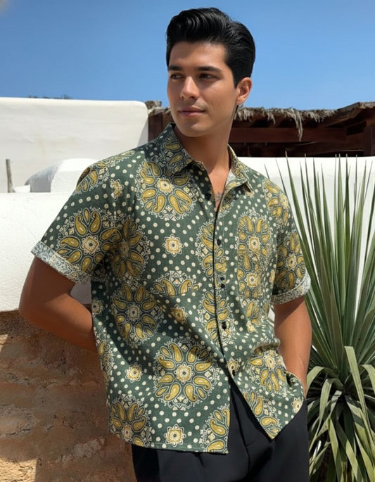 Floral Print Cotton Shirt for Men