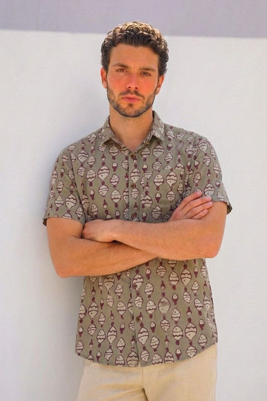 Quirky Fish Print Half Sleeve Cotton Shirt