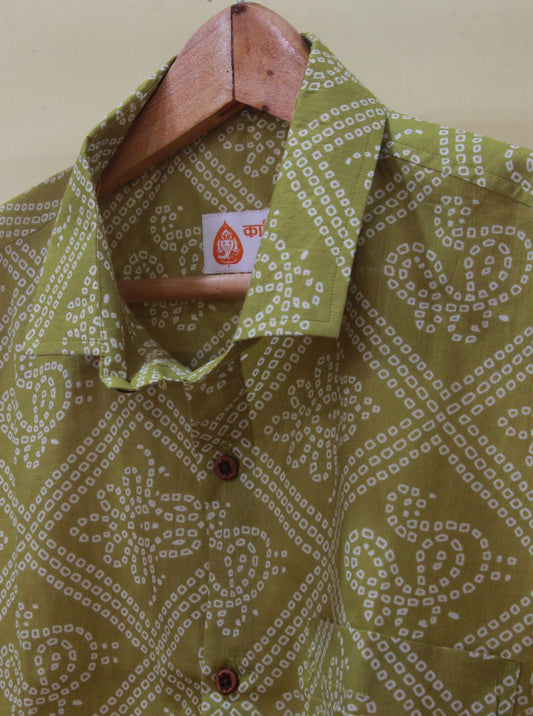 Bandhani Print Cotton Shirt for Men ( Brown Oak )