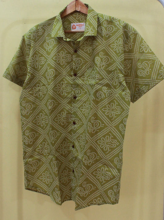 Bandhani Print Cotton Shirt for Men ( Brown Oak )