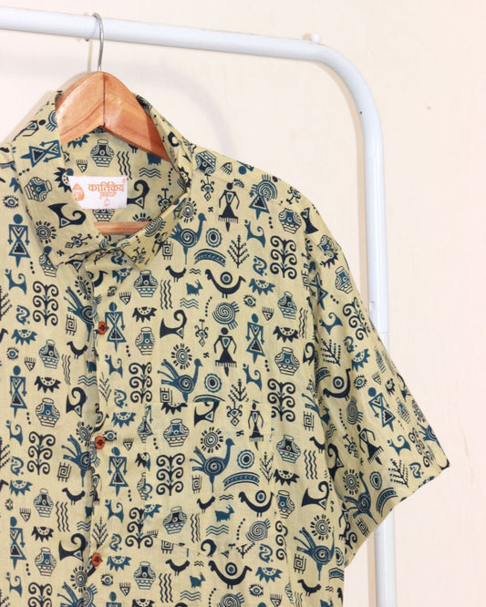 Green Tribal Print Cotton Classic Shirt for Men