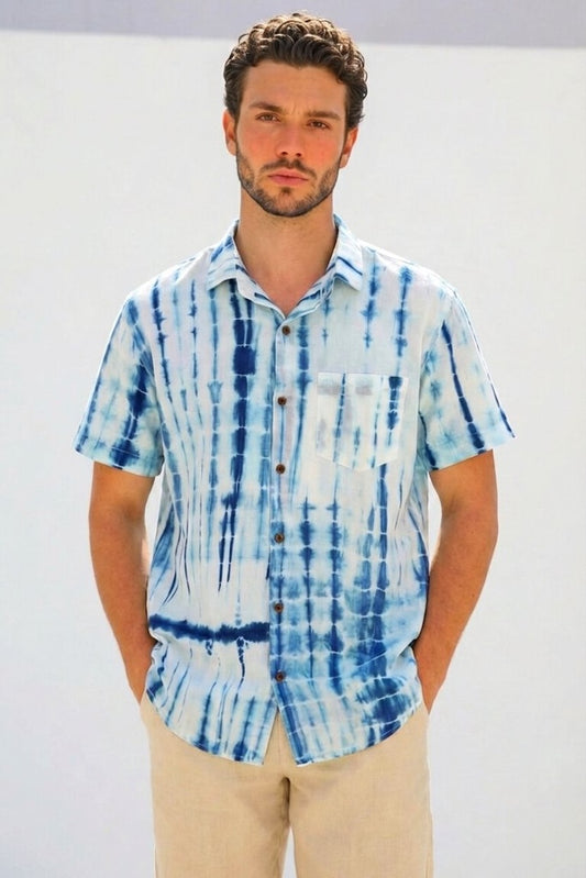 Organic Tie Dye Mens Short Sleeves Cotton Shirt