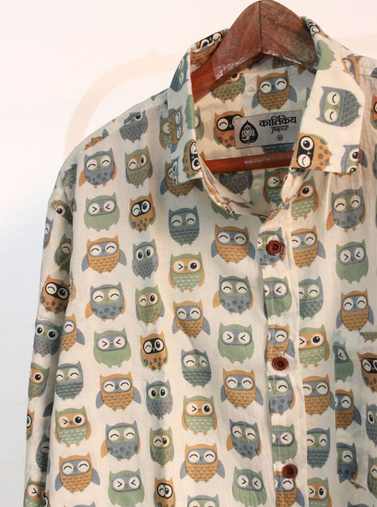 Owl Print Shirt for Men Full Sleeve