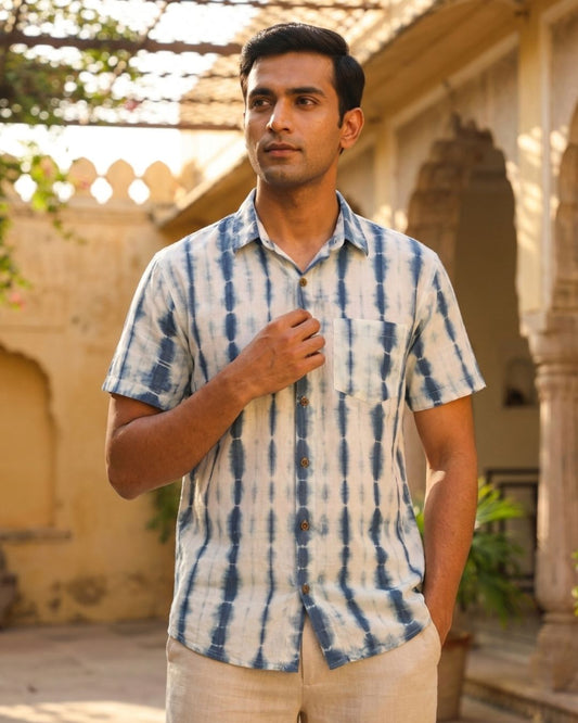 Light Blue Tie Dye Cotton Shirt