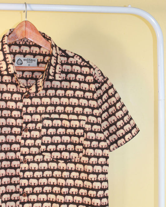 Black Elephant Print Half Sleeve Shirt for Men