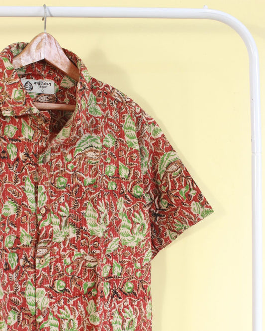 Maroon Kantha Ethnic Shirt for Men