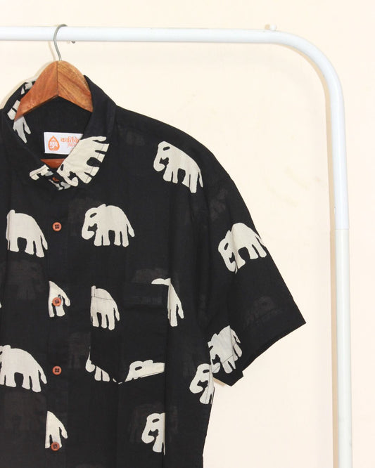 Bold Elephant Print Black Shirt for Men