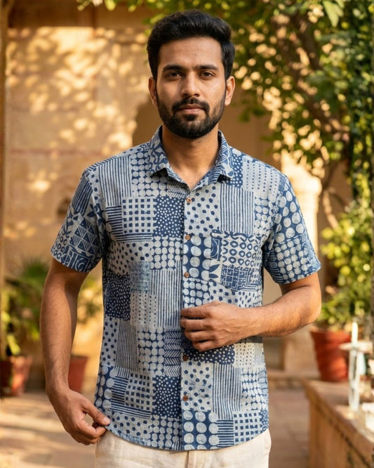 Indigo Half Sleeve Bohemian Shirt