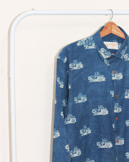 Indigo Full Sleeve Jeep Print Shirt for Men