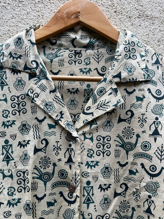 Tribal Print Half Sleeve Cotton Shirt for Women