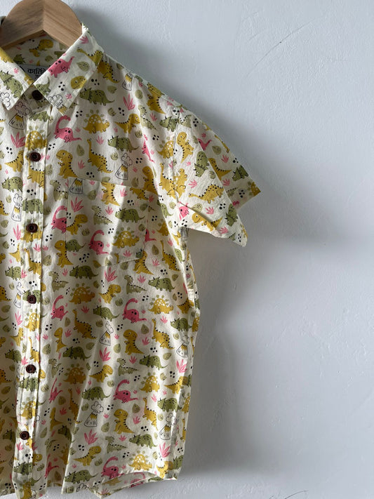 Cute Dino Hand Block Print Cotton Kids Shirt- Oversized