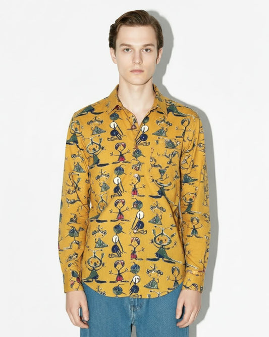 Yellow Button Down Abstract Cotton Shirt for Men - Limited Edition