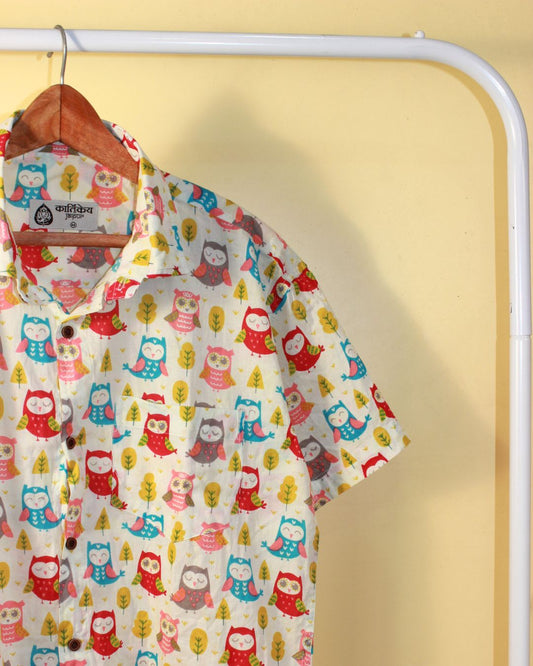Owl Print Half Sleeve Quirky Shirt