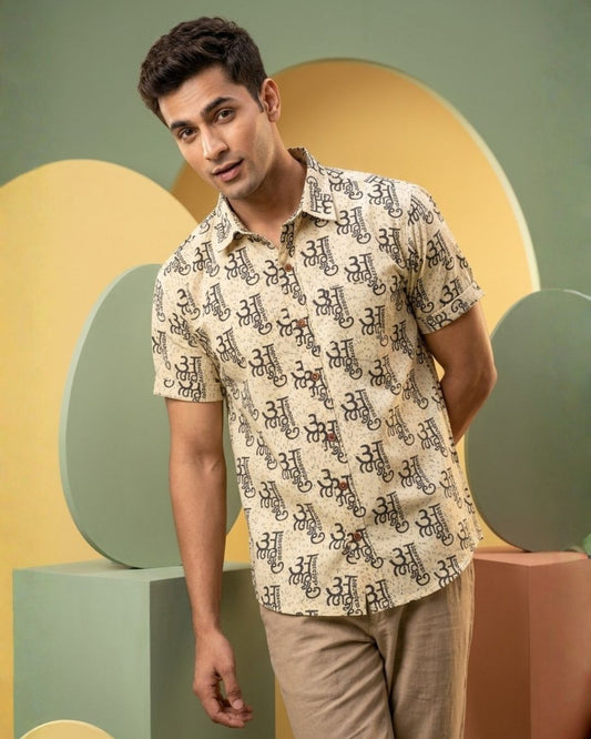 अक्षरमाला Cotton Half Sleeve Shirt for Men - Black