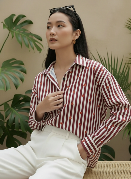 Women Conversational Striped Cotton Causal Shirt