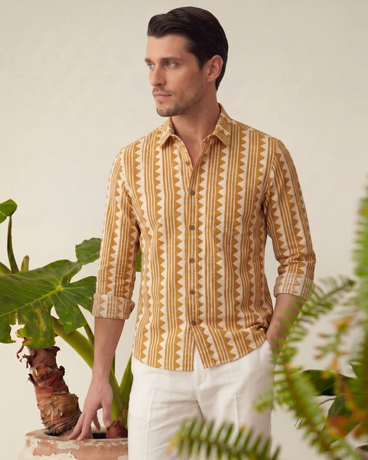 Classic Bagru Block Print Full Sleeves Cotton Men Shirt