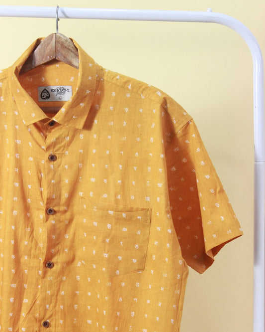 Bangla Yellow Alphabets Print Cotton Men's Shirt