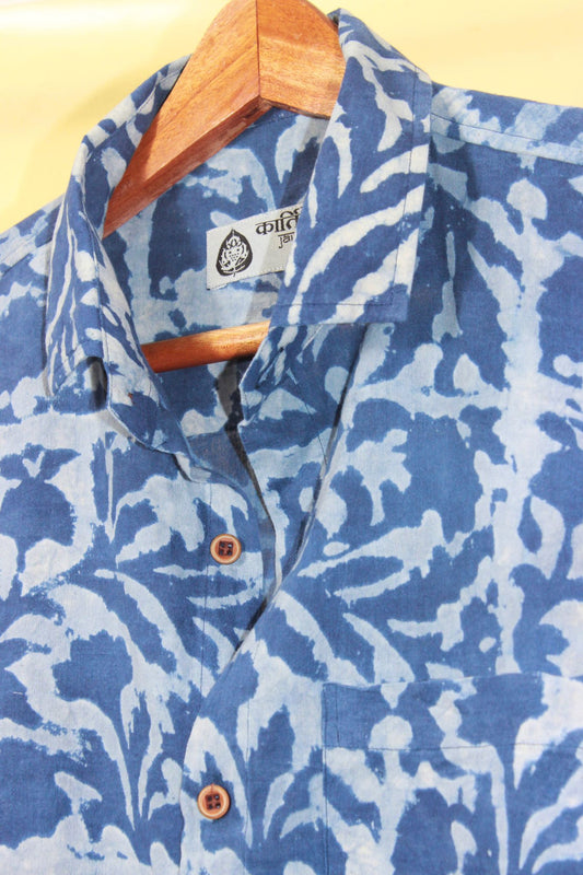 Indigo Leaf Print Men's Shirt