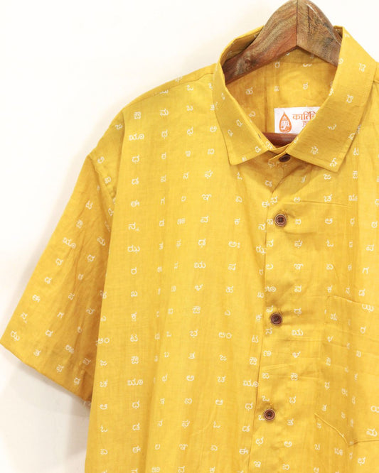 Yellow Kannada Print Half Sleeve Shirt Men