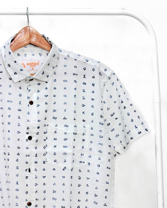 Classic Telugu Alphabets Block Print Cotton Men's Shirt
