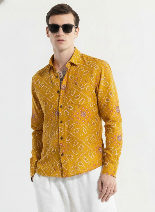 Traditional Bandhani Print F/S Shirt for Men - Festive Edit