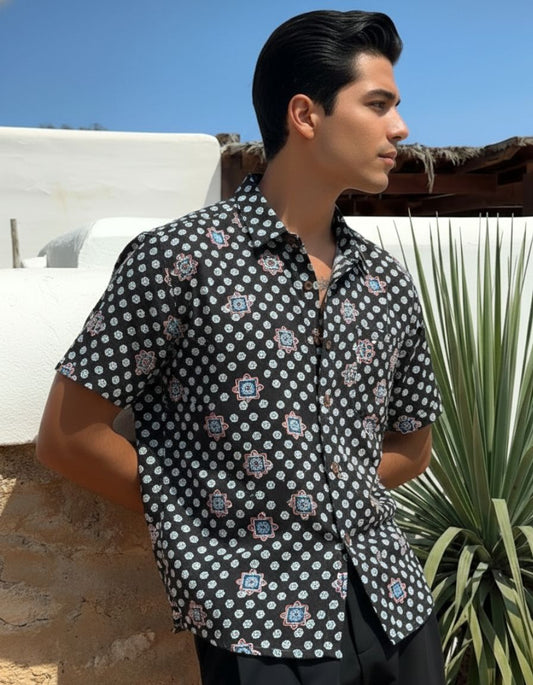 Floral Print Cotton Half Sleeve Shirt for Men