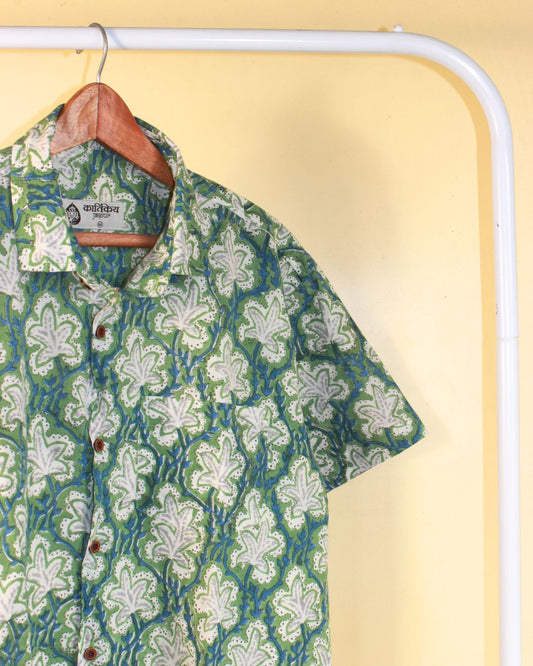 Ethnic Green Floral Block Print Cotton Shirt