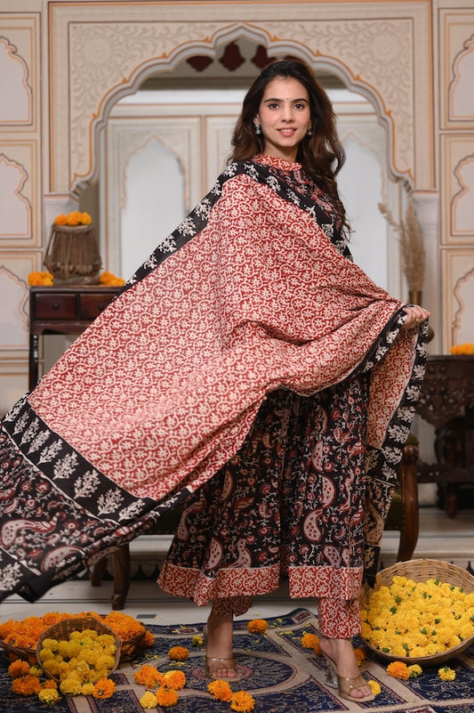 New Collection of Bagru Handblock Printed Anarkali Set With Mulmul Duptta