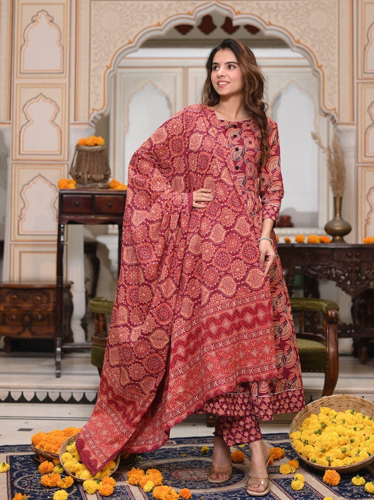 New Collection of Bagru Handblock Printed Anarkali Set With Mulmul Duptta