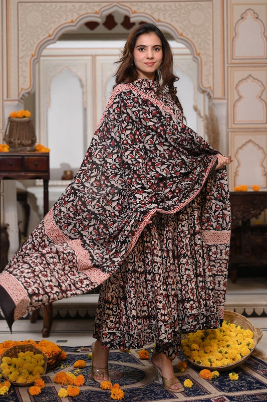 New Collection of Bagru Handblock Printed Anarkali Set With Mulmul Duptta
