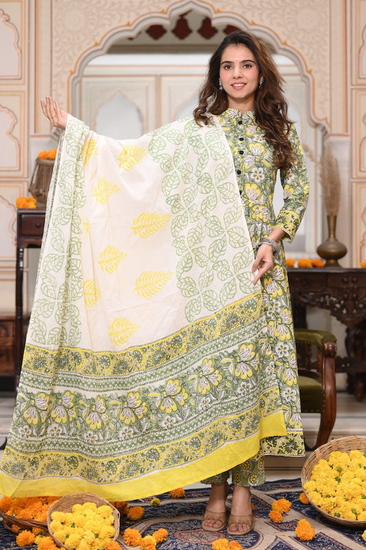 New Collection of Bagru Handblock Printed Anarkali Set With Mulmul Duptta
