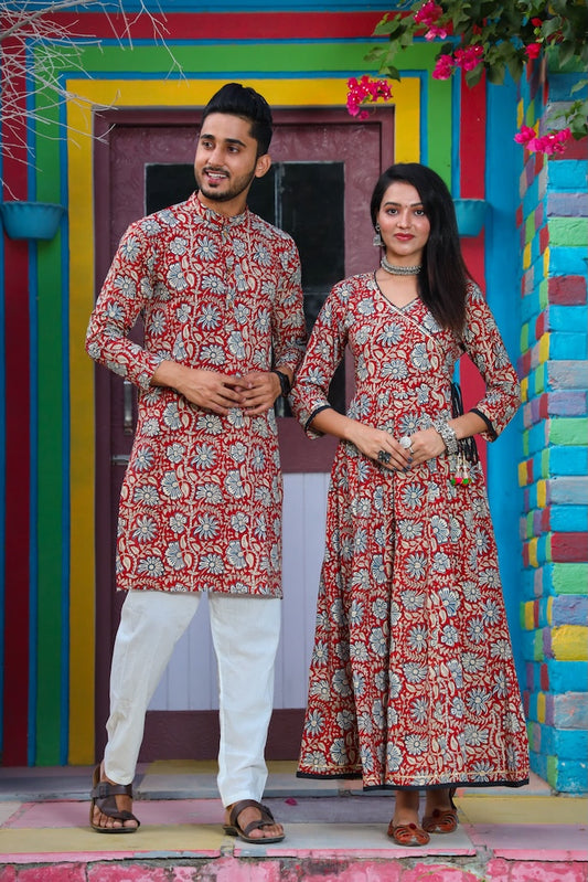 Anarkali Kurti with Gota lace & Men's Kurta Payzama