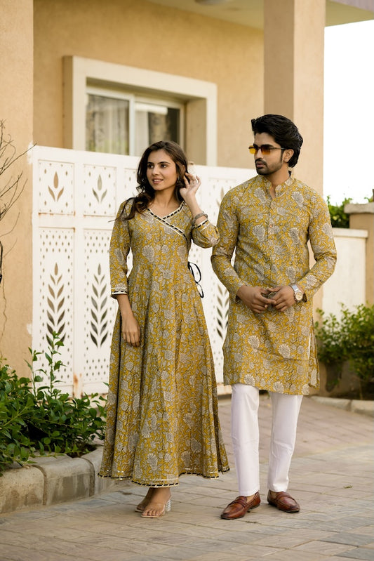 Anarkali Kurti with Gota lace & Men's Kurta Payzama