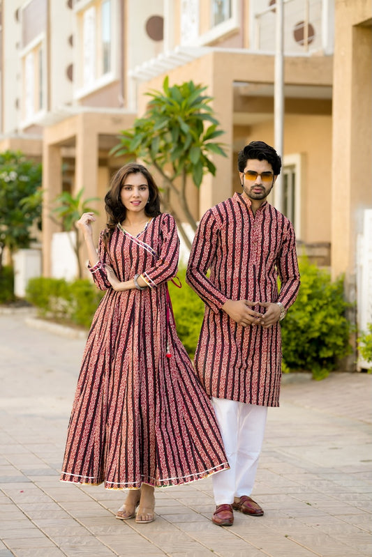 Anarkali Kurti with Gota lace & Men's Kurta Payzama