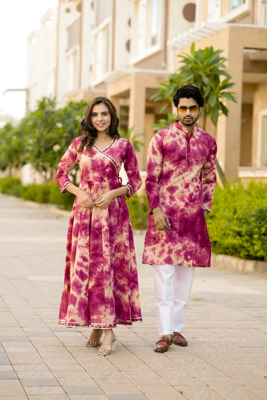 Anarkali Kurti with Gota lace & Men's Kurta Payzama