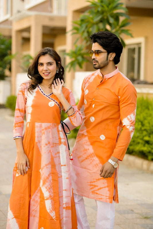 Anarkali Kurti with Gota lace & Men's Kurta Payzama