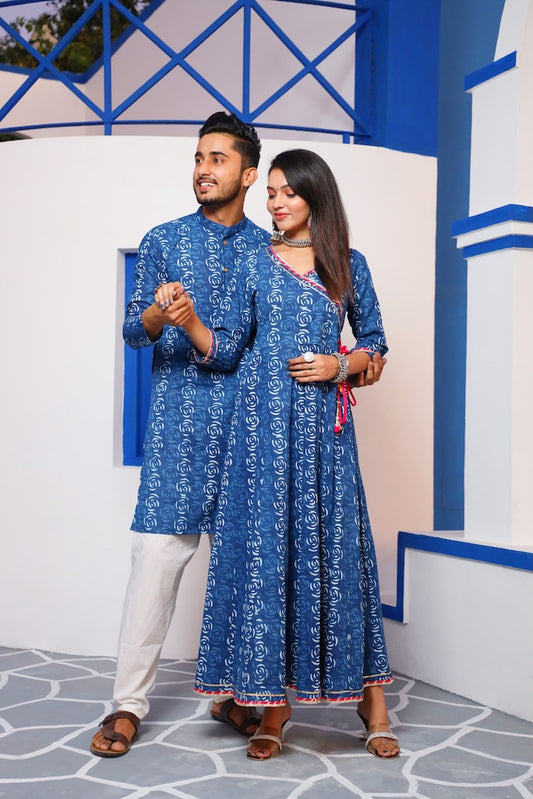 Anarkali Kurti with Gota lace & Men's Kurta Payzama