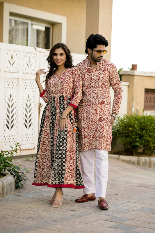 Anarkali Kurti with Gota lace & Men's Kurta Payzama