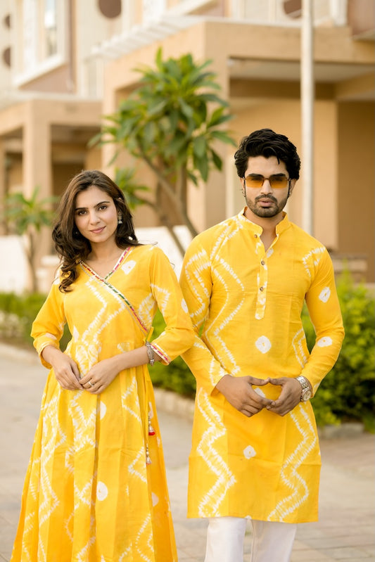 Anarkali Kurti with Gota lace & Men's Kurta Payzama