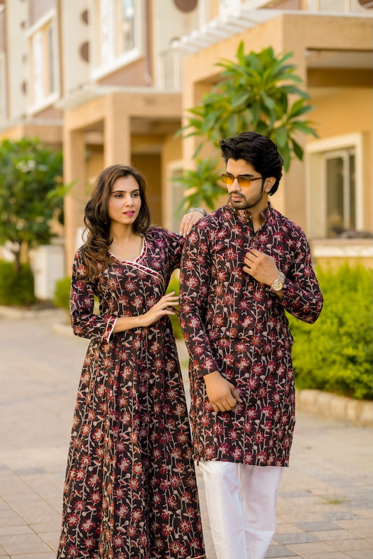 Anarkali Kurti with Gota lace & Men's Kurta Payzama