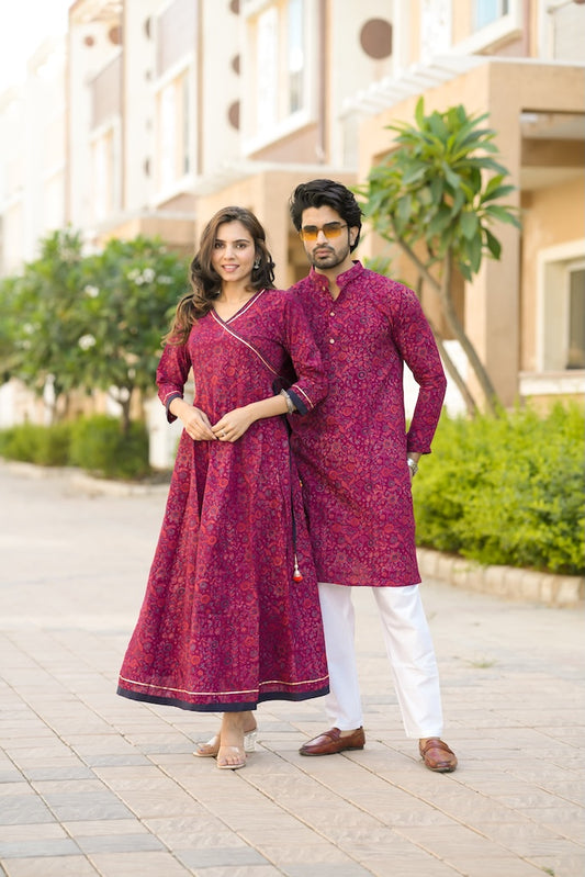 Anarkali Kurti with Gota lace & Men's Kurta Payzama