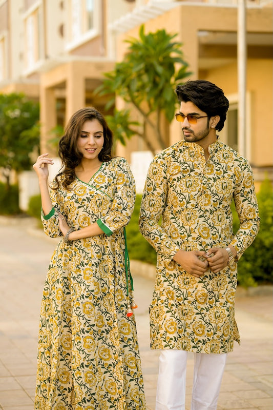 Anarkali Kurti with Gota lace & Men's Kurta Payzama