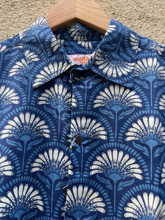 Indigo Print Cotton Mens Full Sleeves Shirt