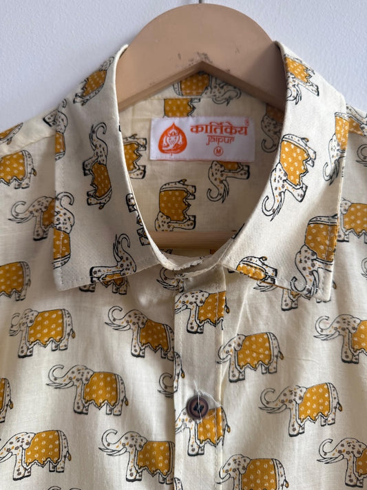 Elephant Print Cotton Mens Full Sleeves Shirt - Ganesha Special